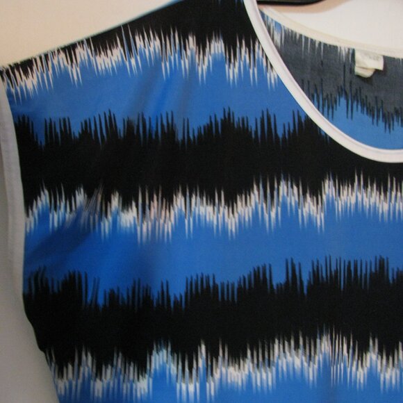 * 2/$15 Exit Tunic Blouse XL Blue Black Silky Top Excellent - Picture 3 of 3